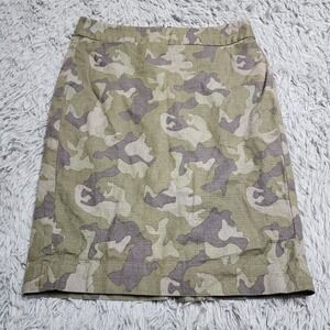 Banana Republic Pencil Knee Skirt Womens 4 Camo Cotton Blend Lined Back Slit‎